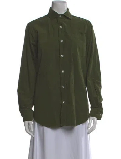Pre-owned Brora Long Sleeve Button-up Top In Green