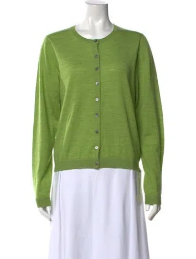 Pre-owned Brora Merino Wool Open Front Sweater In Green