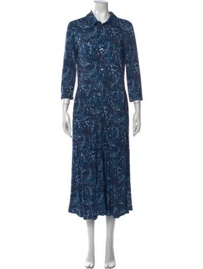 Pre-owned Brora Paisley Print Midi Length Dress W/ Tags In Blue