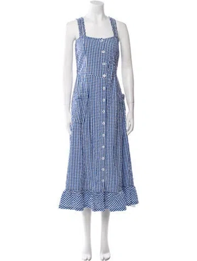 Pre-owned Brora Plaid Print Long Dress In Blue