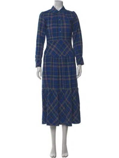 Pre-owned Brora Plaid Print Long Dress In Blue