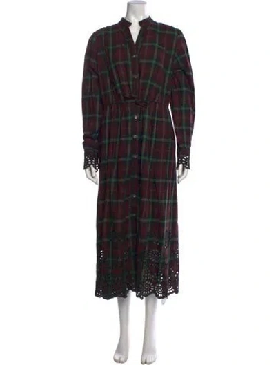 Pre-owned Brora Plaid Print Long Dress In Green