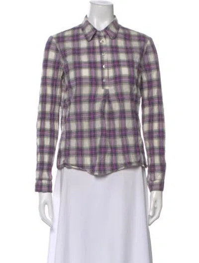 Pre-owned Brora Plaid Print Long Sleeve Button-up Top In Purple