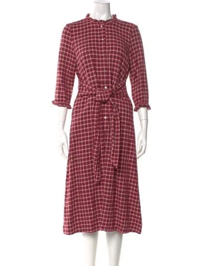Pre-owned Brora Plaid Print Midi Length Dress In Red