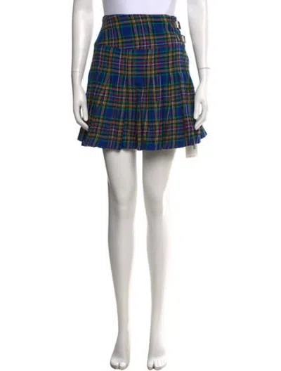 Pre-owned Brora Plaid Print Mini Skirt In Blue
