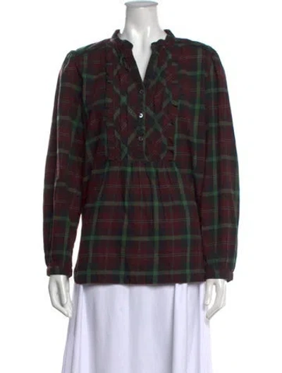 Pre-owned Brora Plaid Print V-neck Blouse In Multicolor