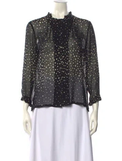 Pre-owned Brora Polka Dot Print Mock Neck Blouse In Black