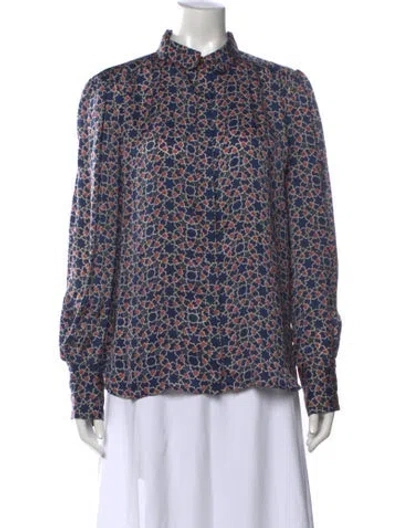 Pre-owned Brora Printed Long Sleeve Blouse In Blue