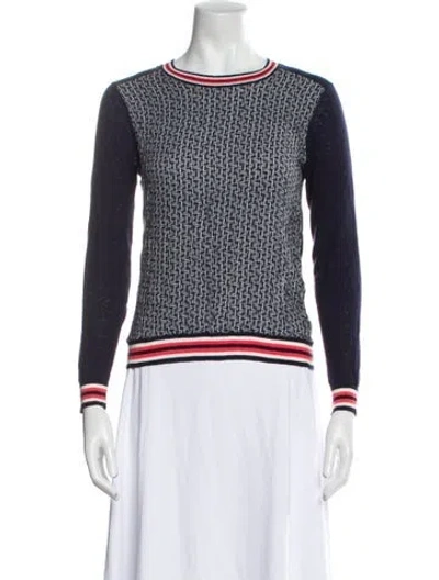 Pre-owned Brora Printed Scoop Neck Sweater In Blue