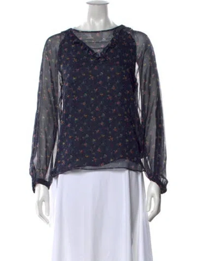Pre-owned Brora Silk Floral Print Blouse In Blue