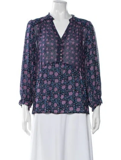 Pre-owned Brora Silk Floral Print Blouse In Blue