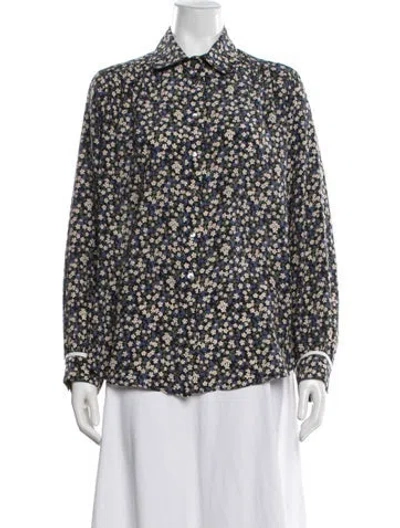 Pre-owned Brora Silk Floral Print Blouse In Blue