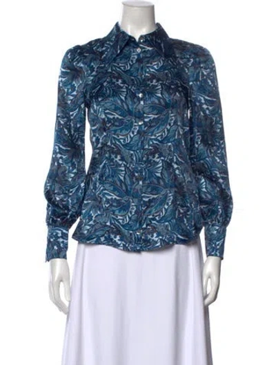 Pre-owned Brora Silk Floral Print Blouse In Blue