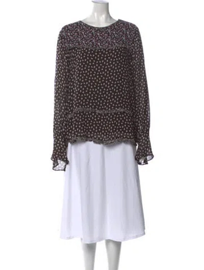 Pre-owned Brora Silk Floral Print Blouse In Brown