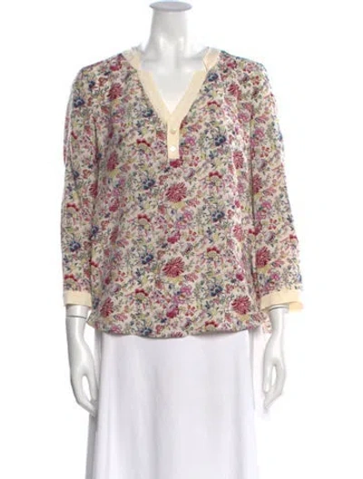 Pre-owned Brora Silk Floral Print Blouse In Multi