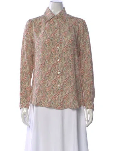 Pre-owned Brora Silk Floral Print Blouse W/ Tags In Neutral
