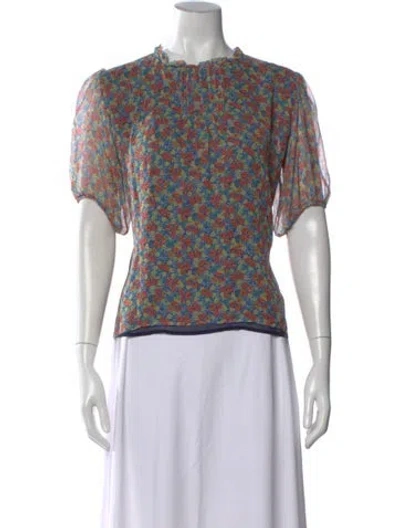 Pre-owned Brora Silk Floral Print Top In Blue