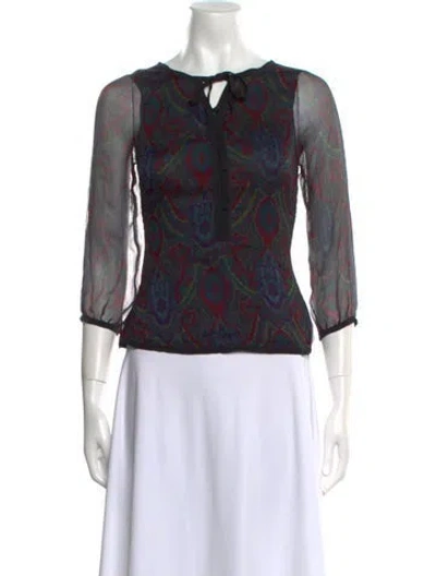 Pre-owned Brora Silk Paisley Print Blouse In Multi
