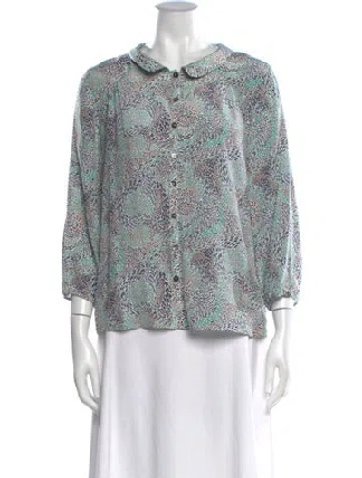 Pre-owned Brora Silk Patterned Blouse In White
