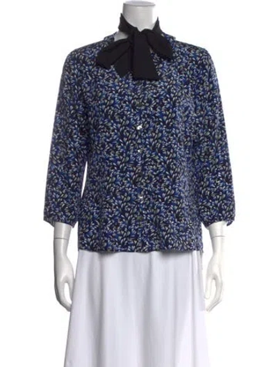 Pre-owned Brora Silk Printed Blouse In Blue