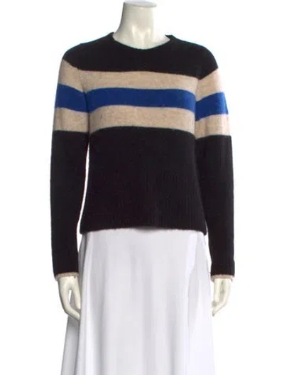 Pre-owned Brora Striped Crew Neck Sweater In Black
