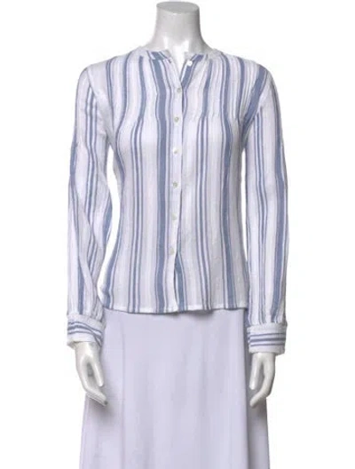 Pre-owned Brora Striped Scoop Neck Button-up Top In Multi