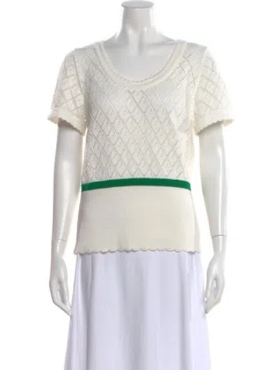 Pre-owned Brora Striped Scoop Neck Sweater In White