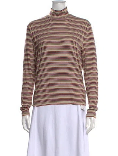 Pre-owned Brora Striped Turtleneck Top In Multicolor