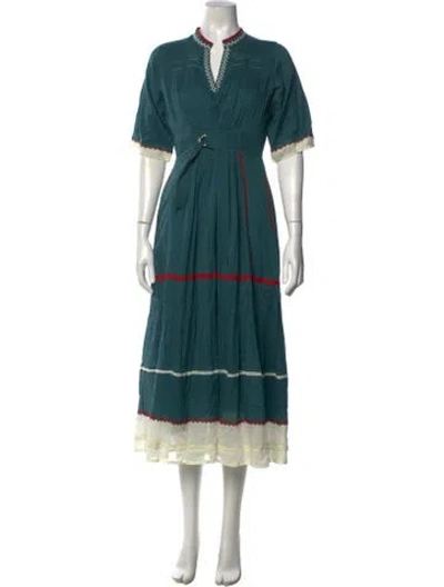 Pre-owned Brora V-neck Long Dress In Green