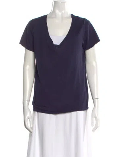 Pre-owned Brora V-neck Short Sleeve T-shirt In Blue