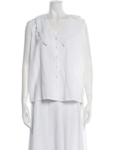 Pre-owned Brora V-neck Sleeveless Top In White