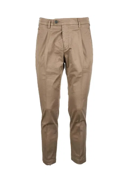 Bro-ship Brown Cotton Stretch Trousers With Functional Pockets And Flexibility