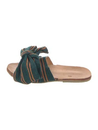 Pre-owned Brother Vellies Canvas Striped Slides In Green