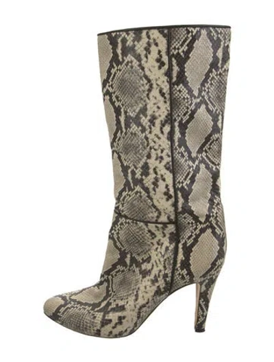 Pre-owned Brother Vellies Embossed Leather Animal Print Boots In Neutral
