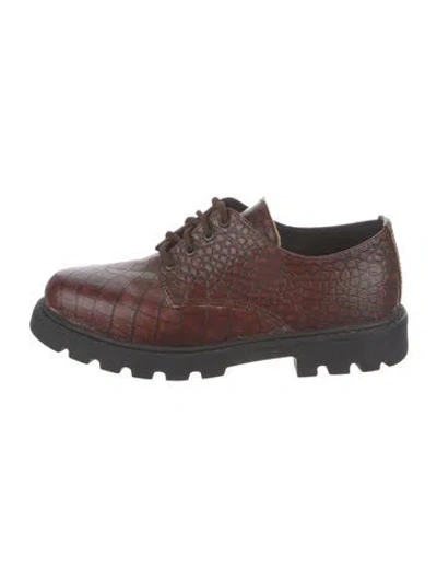 Pre-owned Brother Vellies Embossed Leather Scalloped Accent Mules In Brown