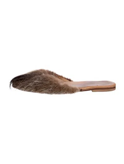 Pre-owned Brother Vellies Fur Animal Print Mules In Metallic