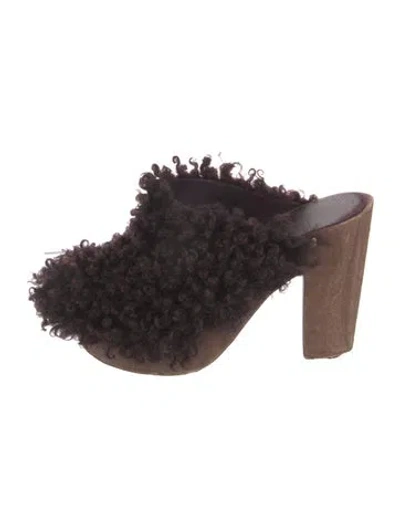 Pre-owned Brother Vellies Fur Colorblock Pattern Mules In Brown