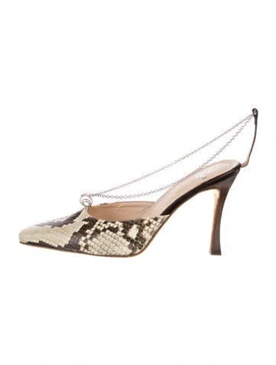 Pre-owned Brother Vellies Leather Animal Print Slingback Pumps In Neutral