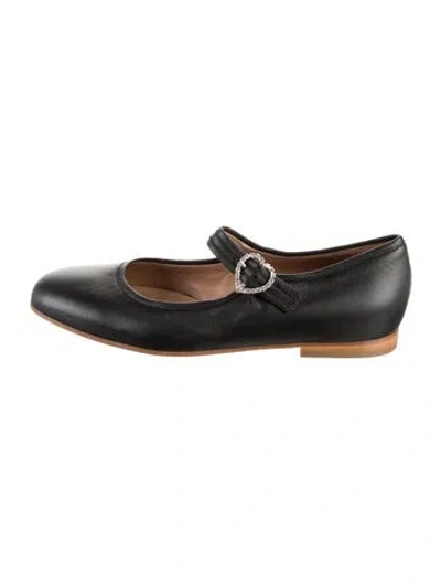 Pre-owned Brother Vellies Leather Crystal Embellishments Mary Jane Flats In Black