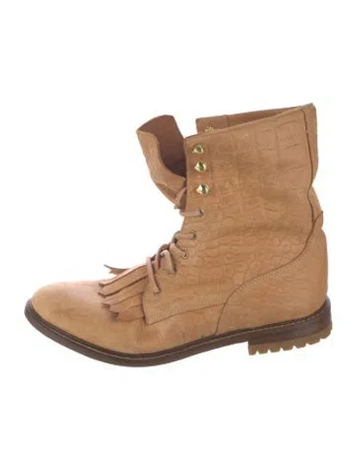 Pre-owned Brother Vellies Leather Lace-up Boots In Neutrals