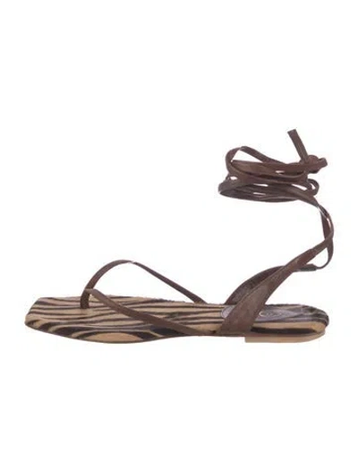 Pre-owned Brother Vellies Leather Striped Gladiator Sandals In Brown