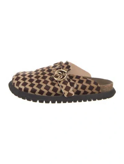 Pre-owned Brother Vellies Ponyhair Animal Print Mules In Brown