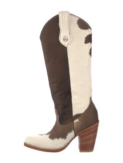 Pre-owned Brother Vellies Ponyhair Animal Print Western Boots In Brown