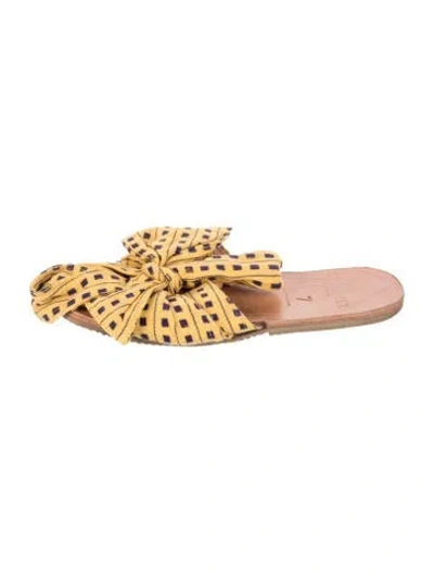 Pre-owned Brother Vellies Printed Bow Accents Slides In Yellow