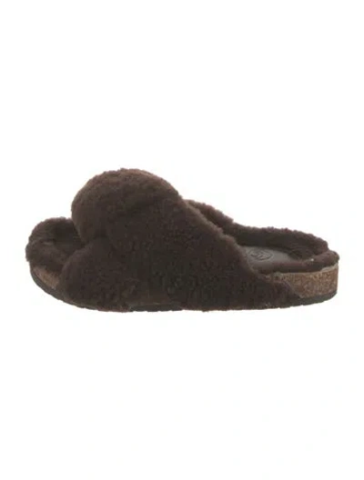 Pre-owned Brother Vellies Shearling Slides In Brown
