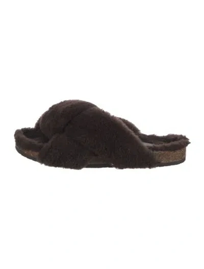 Pre-owned Brother Vellies Shearling Slides In Brown