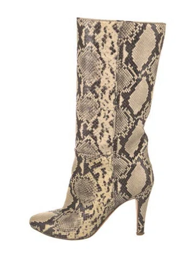 Pre-owned Brother Vellies Snakeskin Animal Print Boots In Neutrals