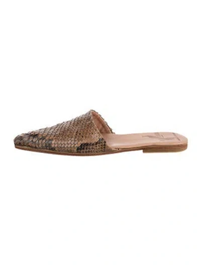 Pre-owned Brother Vellies Snakeskin Animal Print Mules In Brown