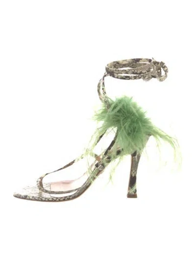 Pre-owned Brother Vellies Snakeskin Animal Print T-strap Sandals In Green