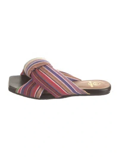 Pre-owned Brother Vellies Striped Slides In Brown